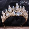 Gold Color Champagne Royal Queen Rhinestone Wedding Crown for Women Crystal Banquet Tiara Party Costume Hair Jewelry Accessories