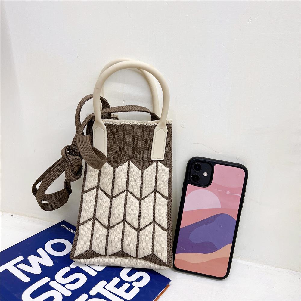 Plaid Cartoon Women's Crossbody Mini Bag: Cute, Lightweight, Knitted Phone Holder for Parent-Child Matching (2024)
