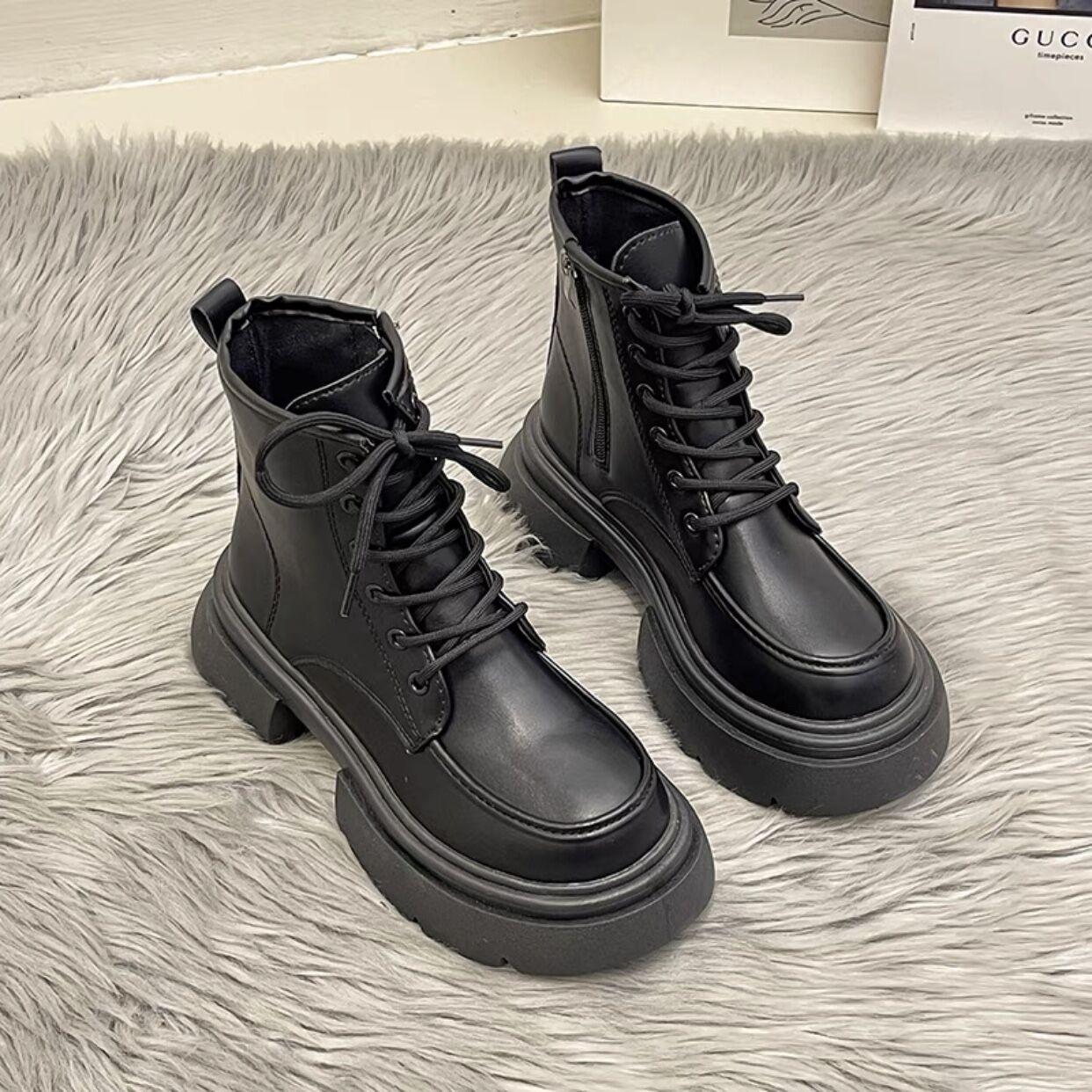 

Platform Martin boots 2025 women s new British style new wear with skirt retro thick heel French early autumn short boots 40 чёрный