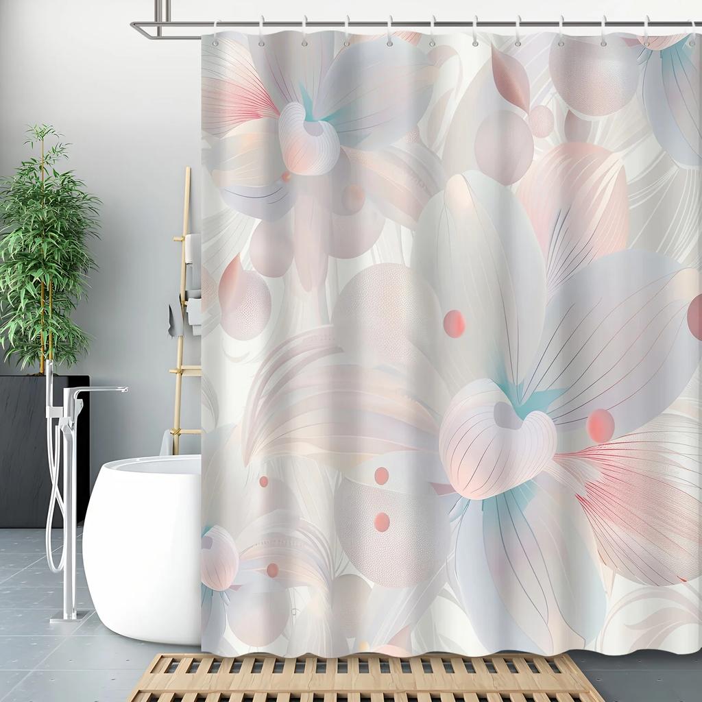 3D Floral Shower Curtain - Modern Romantic Flower Sea Design, Includes 12 Hooks, Elegant Bathroom Decoration
