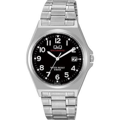 Citizen Q&Q Analog Solar Watch 5 ATM Water Resistant Date Display Metal Band Black Dial H060-205 Men's Silver