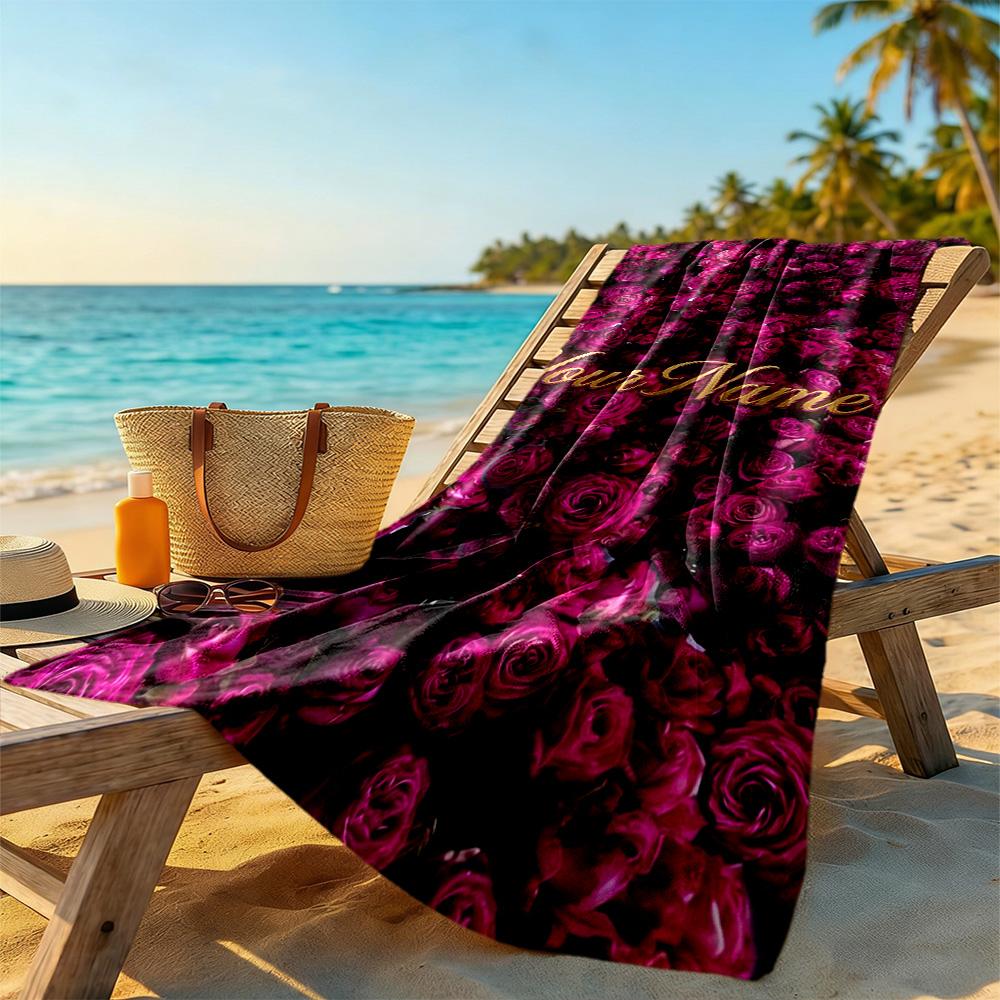 Rose Personalized Text Beach Towel High Absorbency & Quick-Dry Suitable for Swimming Gym Camping Yoga Vacation