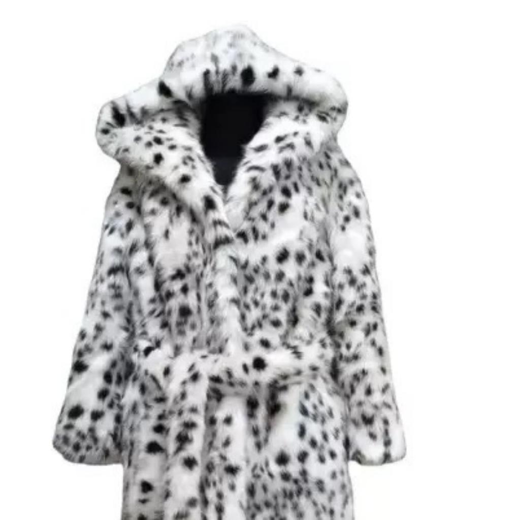 Winter Hoodies Leopard Polka Dots Fake Fur Thickness Flocking Lining With Belt Jacket Y2k