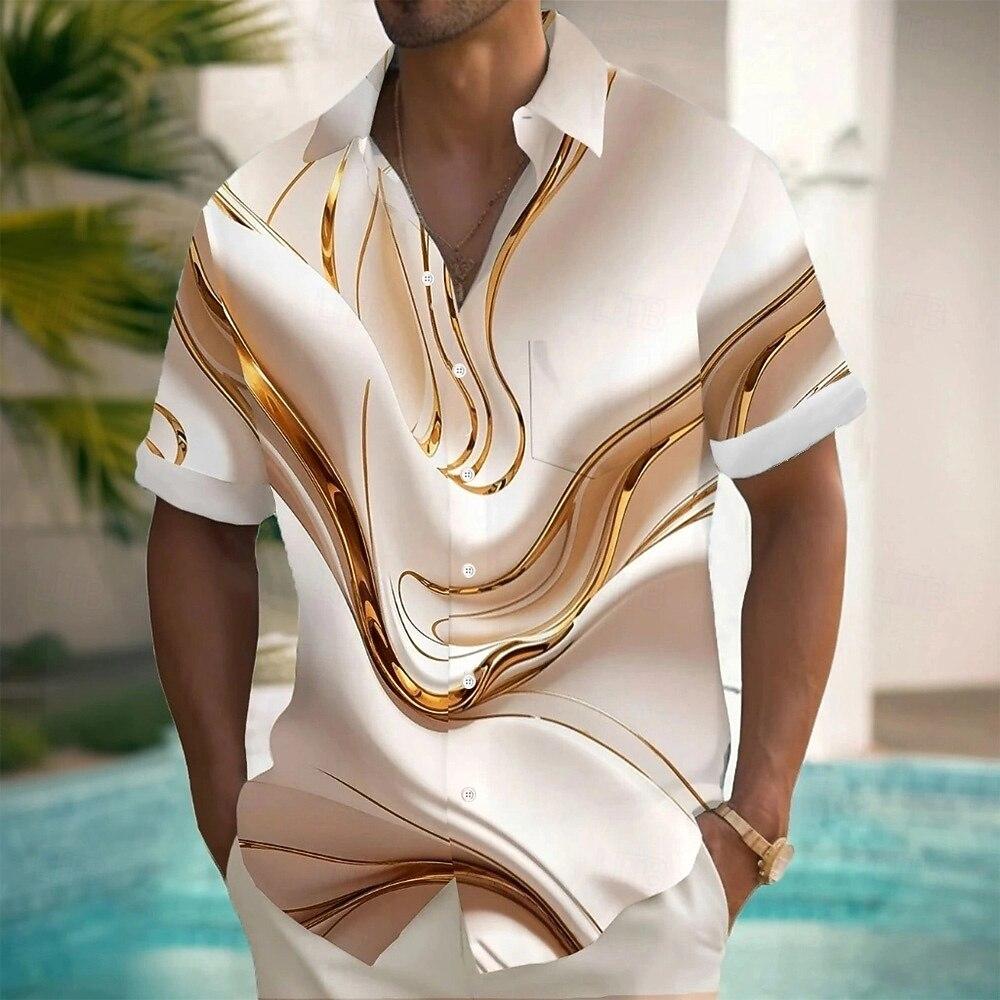 Herren Luxus Abstrakt Marmor Hemd Button-Up Hemd Kurzarm Mode Lässig Urlaub Feiertag Streetwear