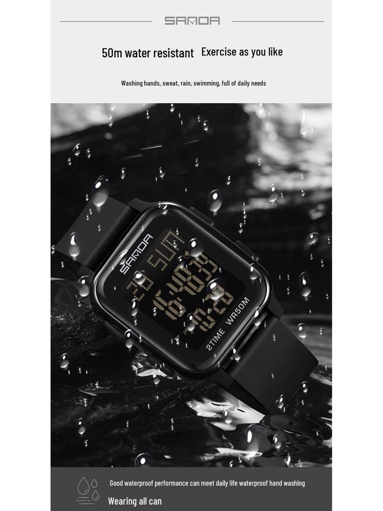 Sanda Men's Multifunctional Square Sport Chronograph Waterproof Watch 