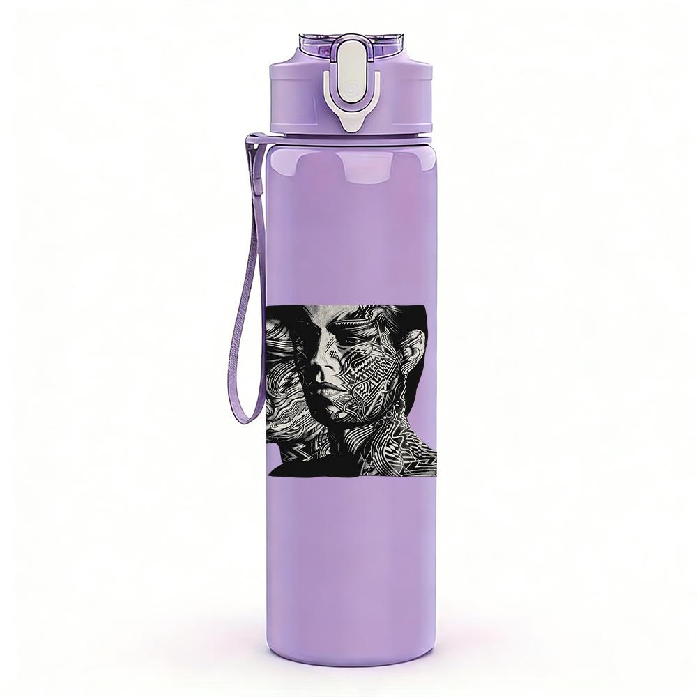 1PC Two Male Faces Minimalist Black White Print 750ml Portable Sports Water Bottle Leakproof Gym Outdoor Travel Drink Cup