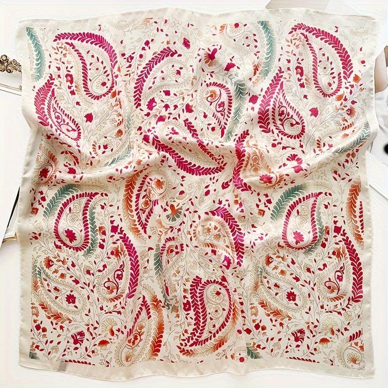 27.56inch Cashew Floral Print Silk Scarf For Women Spring/Summer French Style Square Scarf Thin Neck Scarf Hair Tie Bandana