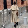 Women's New Design Contrasting Colors Long Trench Coat Women's Double-breasted Lace-up Top
