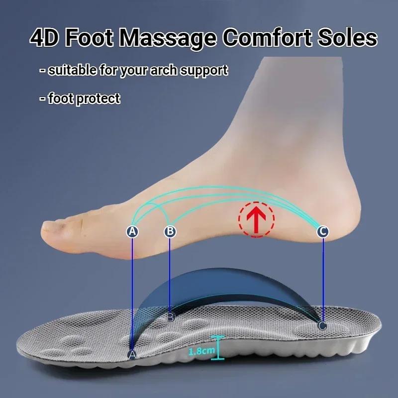 4D Massage Shoes Insoles Super Soft Latex Sports Insole For Feet Running Basket Shoe Sole Arch Support Orthopedic Inserts Unisex