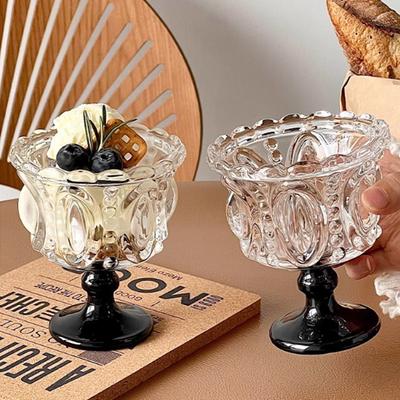 Evropský Styl Retro Ražený Vysoký Skleněný Pohár na Zmrzlinu Whiskey Hrnky Pudink Jogurt Dezertní Pohár Antický Styl Kávový Pohár