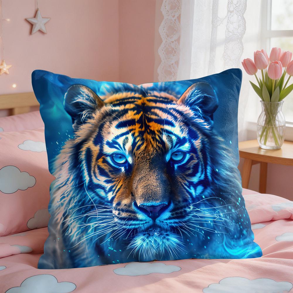 Tiger Animal Print Pattern Cushion Cover Square Short Plush Pillow Case Living Room Sofa Home Decor Funda X