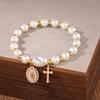 Chinese Style Blue and White Porcelain Bracelet Vintage Versatile Pearl Beaded Bracelet Elastic Pretty Ceramic Bracelet