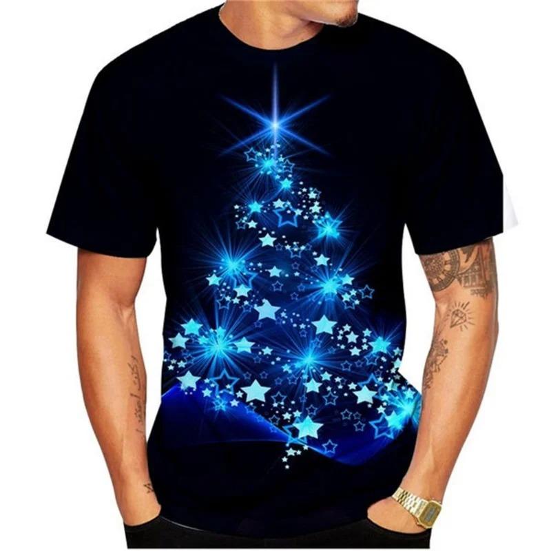 

Christmas New Year 3D Printed T-Shirt for Men Funny Christmas Tree Pattern Tees Casual Loose O-Neck Short Sleeve T Shirts Top XXS