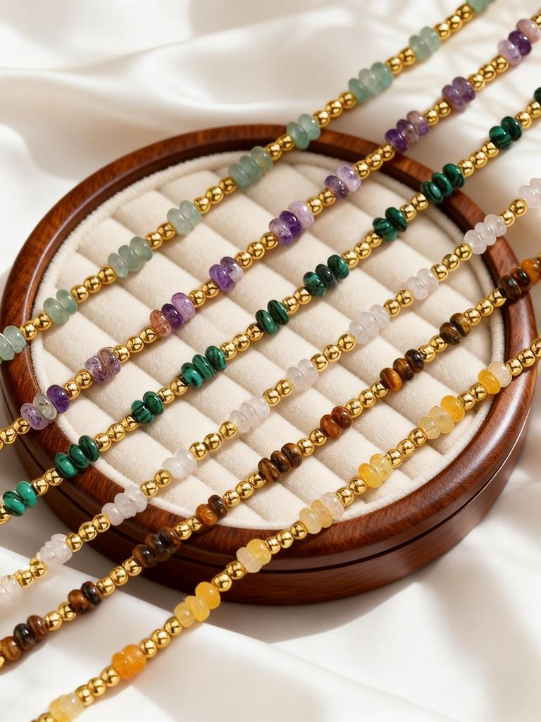 Boho Natural Stone Beaded Bracelet for Women Toggle Clasp Crystal Bead Chain Bracelet Chic Design Stainless Steel Jewelry Gift