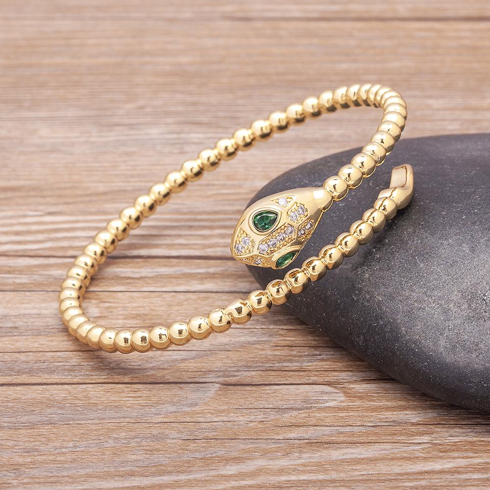 New Arrival European and American Fashion Copper Cubic Zircon  Cuff Adjustable Snake Bangle Jewelry Fine Party Wedding Gift