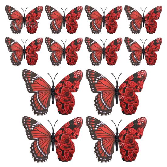 

12 шт./компл. 3D наклейки на стену в виде бабочек, водонепроницаемые наклейки в виде бабочек, наклейки в виде крыльев роз для декора окон и стен B