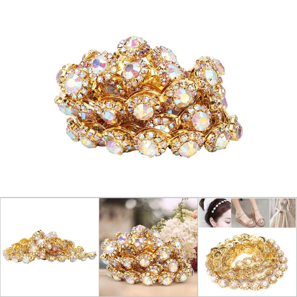 1 Yard Crystal Clear Round Glass Rhinestone Chain Clothing Wedding Handwork DIY Decoration(#1)