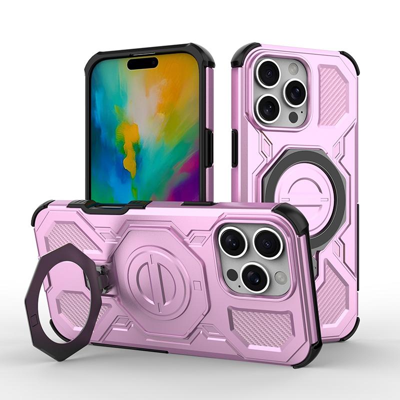 KEYSION Shockproof Magnetic Case for iPhone 16 Pro Max Upright Live Metal Ring Stand Phone Cover for iPhone 15 Pro Max