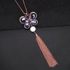 Elegant Korean Style Butterfly Sweater Necklace With Pearl Tassels For Women