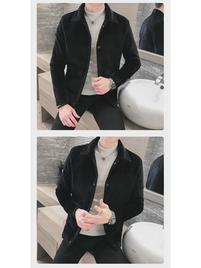 Herren Slim Fit Wollmantel - Britischer Stil, Kurz, Doppellagig, Imitat Nerz, Herbst- & Winter-Freizeitjacke