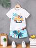 Cartoon Car Graphic Children's Sets Short Sleeve T-Shirt Fashion Suit for Girls Tops Round Neck Toddler Boy Clothing Child Sets