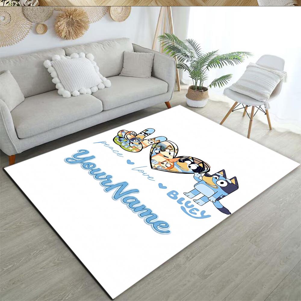Bluey 103 Customized Name Floor Mat Design for Dormitory Playrooms Bedrooms Outdoor Antislip Carpet Anime Office Decor