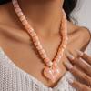 Acrylic Acrylic Love Heart Necklace Round Bead Sweater Chain Women Clavicle Necklace  Vacation
