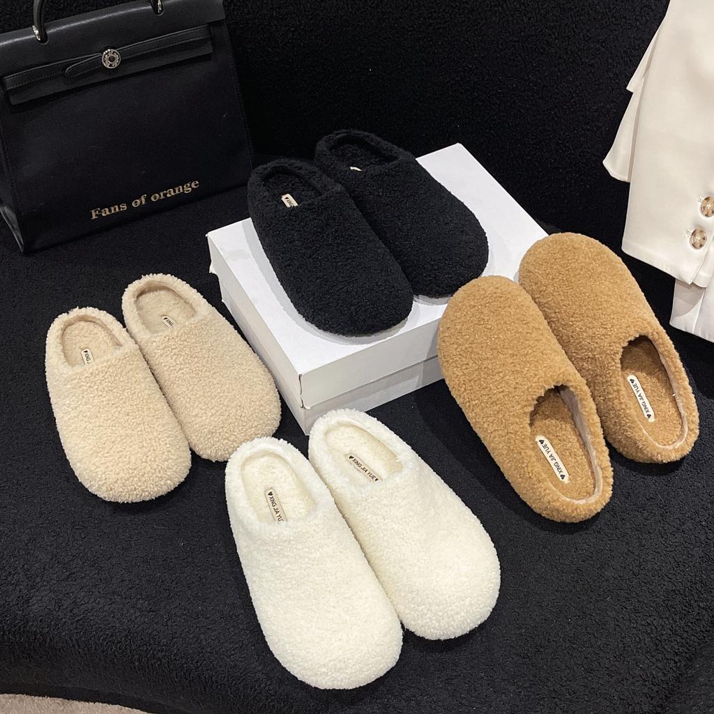 Big-headed muffin platform bread shoes for women in the autumn and winter of 2025, new models with one pedal to keep warm and wear fluffy slippers ou