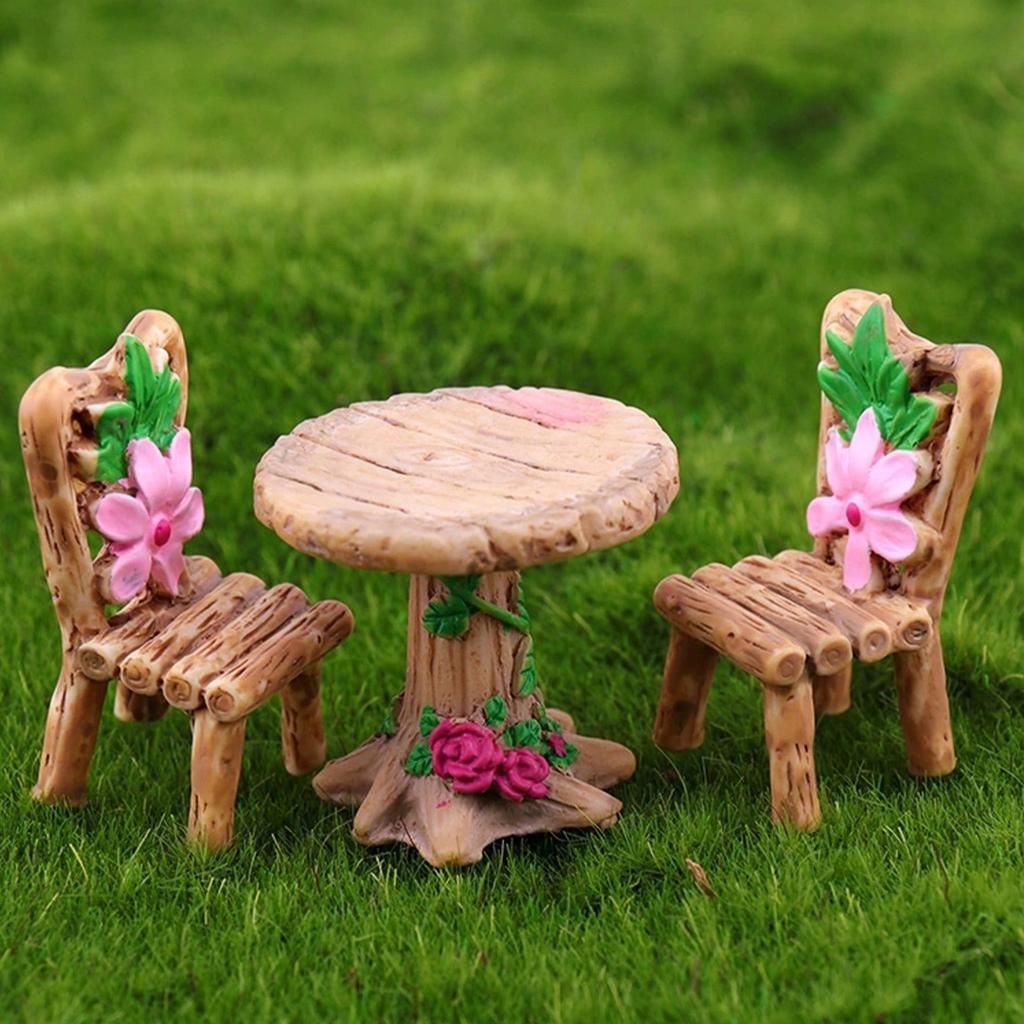 3pcs Miniature Table and Chair Set, Suitable for Toy Houses, Micro Landscapes and Art Decorations, Fairy Garden Accessories