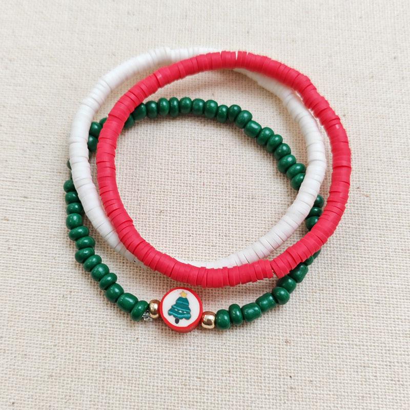 

Набор женских браслетов из 3 штук из хрусталя и полимерной глины с бусинами – Рождественский и Новогодний подарочный набор украшений