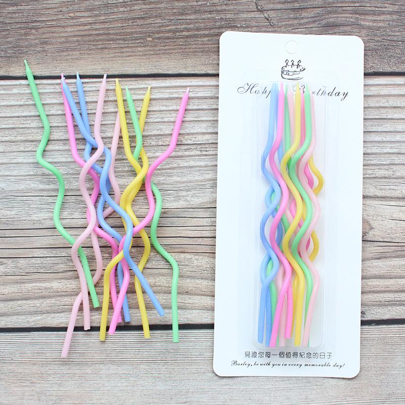 10-piece Card-sucking Curve Candles for Birthday Creative Romantic Party Dark Light Color Spiral Candle Without Support