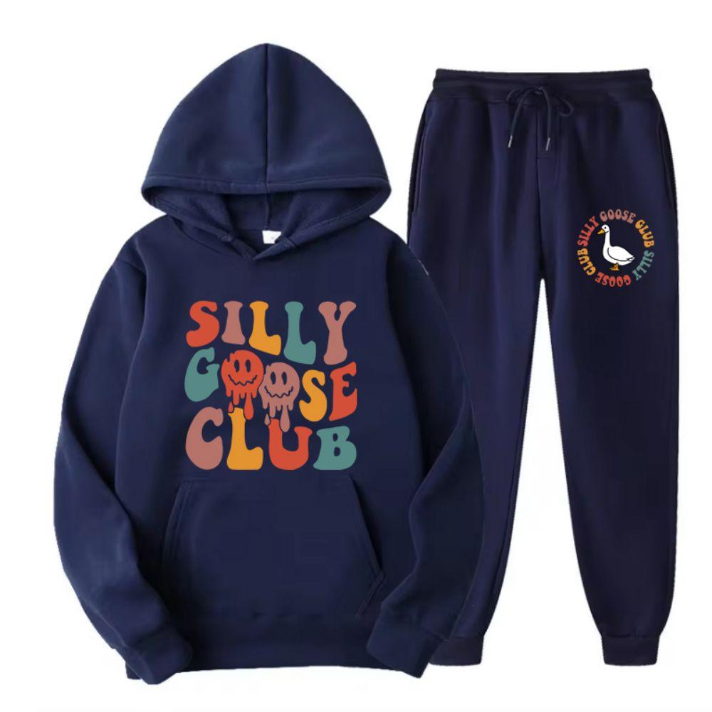 Two Piece Set Street Womens Hoodie Pants Loose Warm Soft Pullover Silly Goose Club Letter Printing Streetwear Clothing