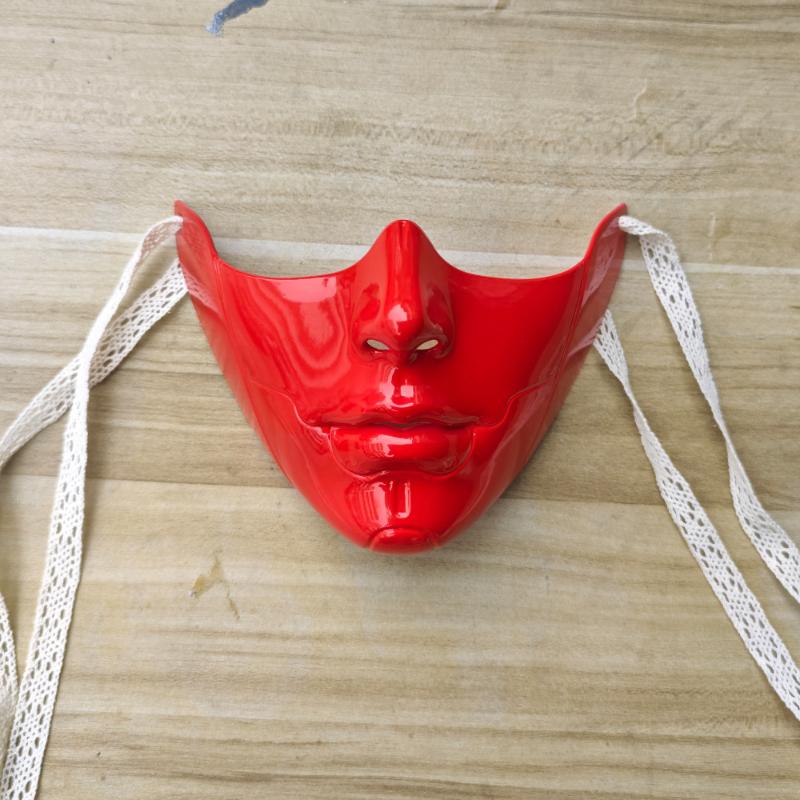 Half Face Japanese Samurai Mask Lightweight Plastic Adjustable Straps for Halloween Cosplay Comic Con Exhibition Events