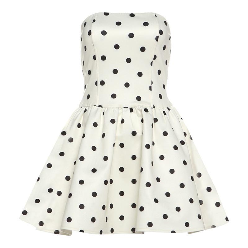 

Winter New Women s Clothing Fashion High Sense Polka Dot Printing Retro Tube Top Slim Sexy Dress 2XL білий