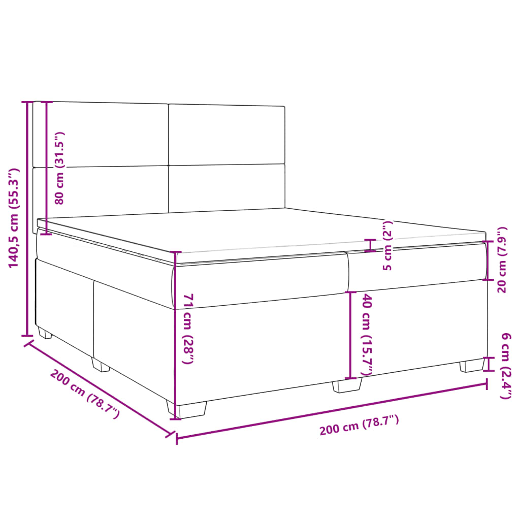 Box Spring Bed with Mattress Light Grey 200 x 200 cm Fabric