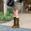 Retro temperament thick heel khaki over-the-knee boots women's boots small slim inner heightening stacking boots knight boots