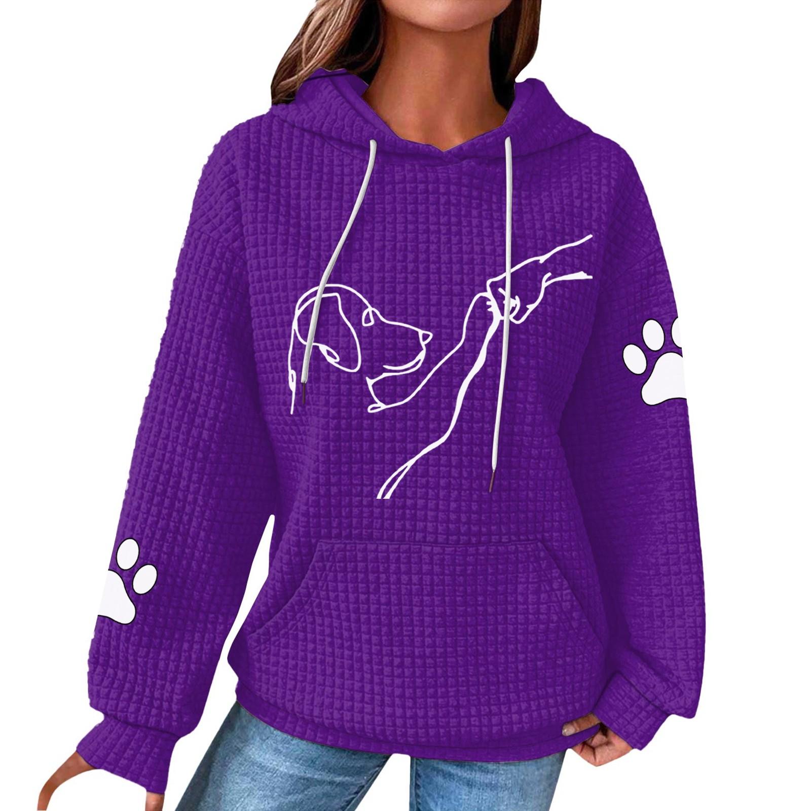 

Женская мода свободный джемпер с капюшоном и принтом собаки с длинным рукавом в клетку с капюшоном XXL фиолетовый