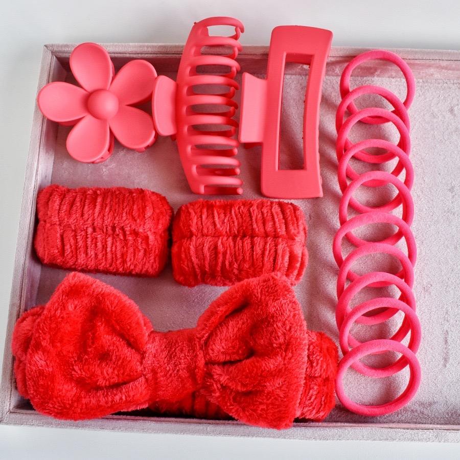 16pcs Set Spa Washing Fluffy Wristband Bow Headbands Flower Hair Claw Women's Hair Accessories