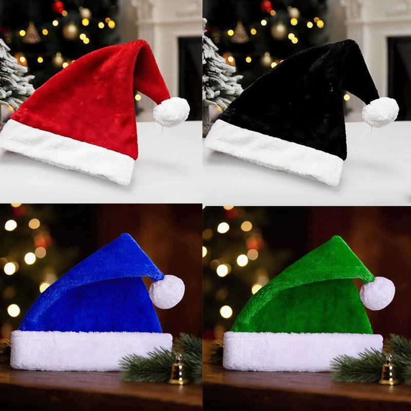 Soft Plush Christmas Santa Hat with Fluffy White Brim Multicolor Optional for Holiday Party Xmas Cosplay Costume