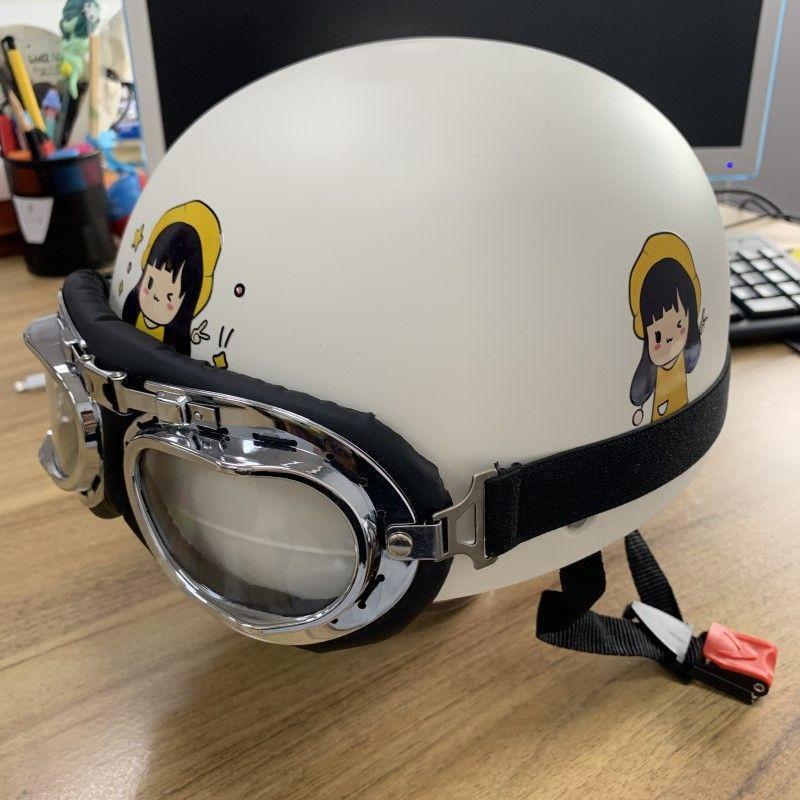 Trendy Street-Style Half Helmet with Eye Protection for Young Riders