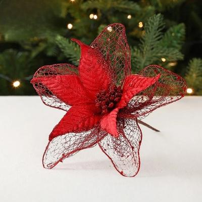 New 23cm Poinsettia Glitter Flower Xmas Hanging Ornaments DIY Christmas Flowers Artificial Xmas Tree Decorations Party Supplies