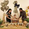 Leopard Print Number Foil Balloon 0-9 with Black Bow Leopard Print Heart-shaped Balloon for Birthday Anniversary Party Decor