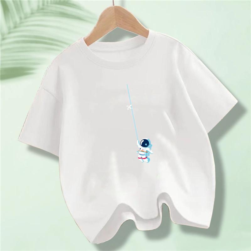 New Summer Kids Clothes Funny Astronaut Print Cartoon T Shirt Streetwear Cotton Tops Children Boys Clothes Short Sleeve Tees