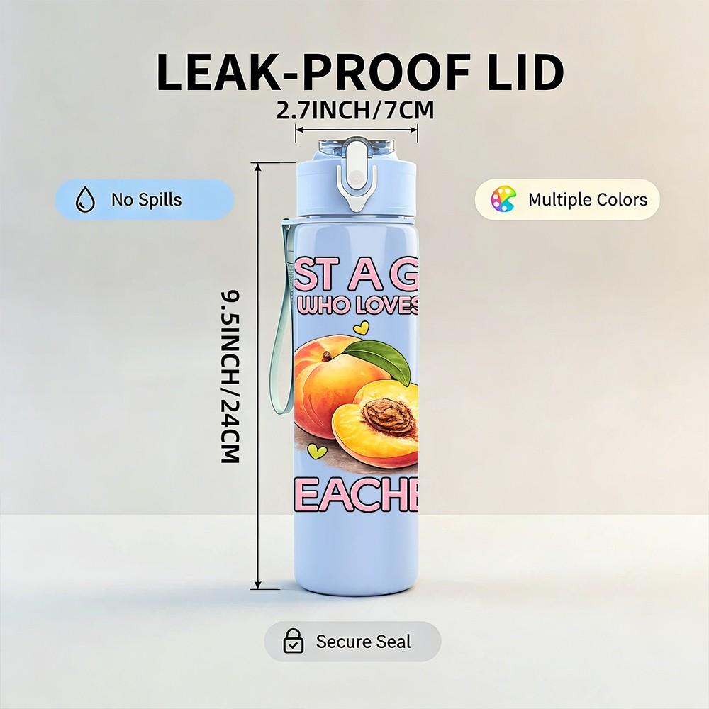1PC Just A Girl Who Loves Peaches Fruit Print 750ml Color Plastic Sports Water Bottle Leakproof Flip Straw Lid Suitable for Sports Office Home Use