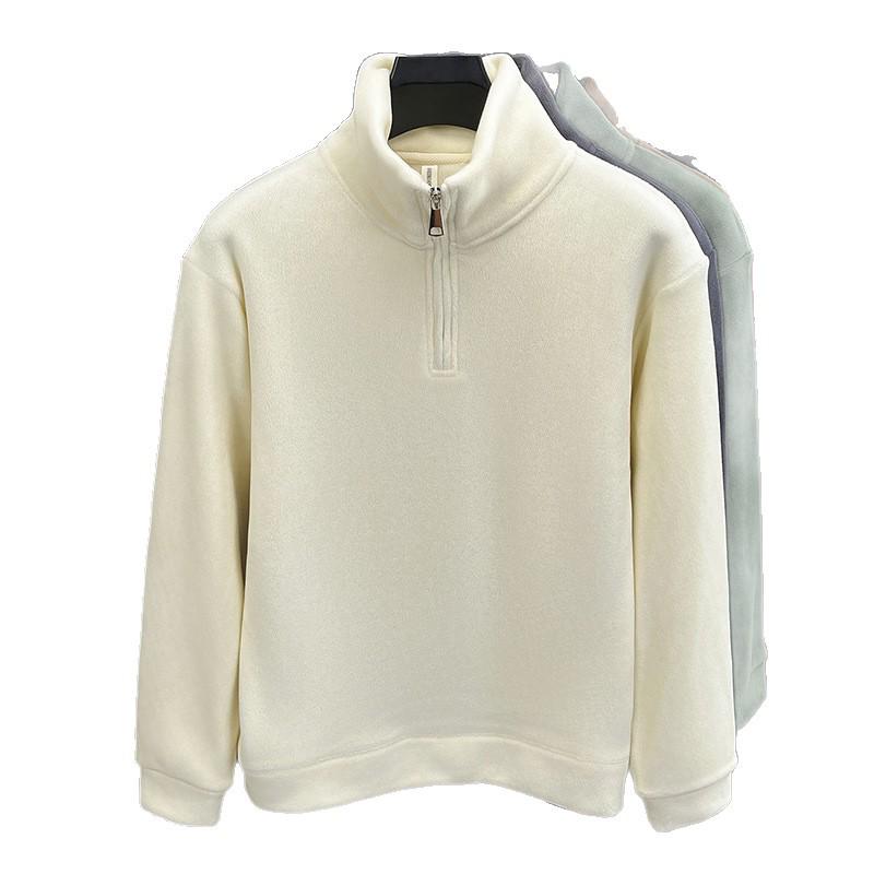 Men's Half-Zip Thick Fleece Hoodie, Stand-Up Collar, Solid Color, Versatile High-End Winter Sweater