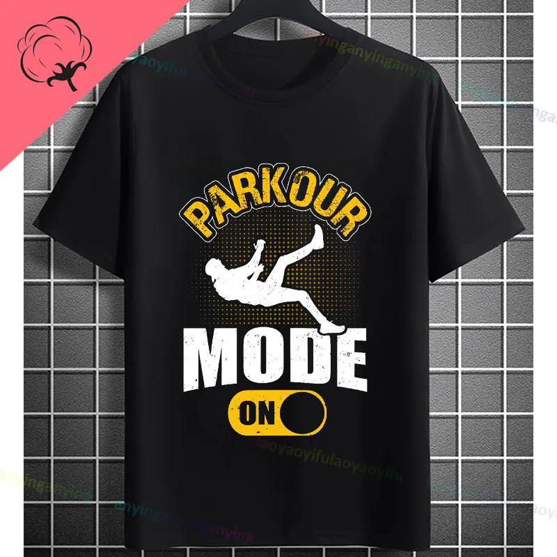 Unisexs Parkour Runner Tshirt With Bold Parkour Print Casual Round Neck 100cotton Allseason Comfort Tshirt Dynamic Tee