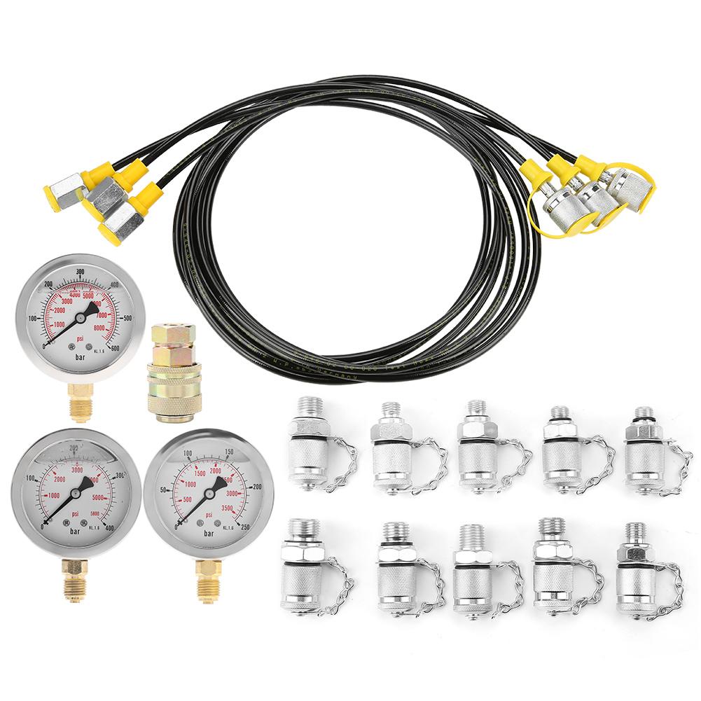 Excavator Hydraulic Pressure Test Kit with Testing Point Coupling and Gauge