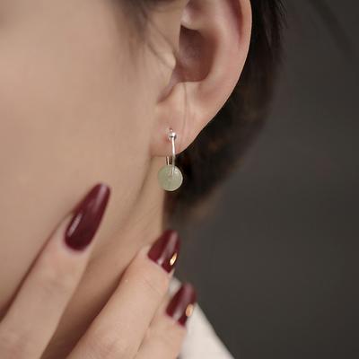Court Style Hetian Jade Earrings, Cold Sense, Simple Temperament, Niche Design Earrings, Retro Style White Jade Circle Earrings