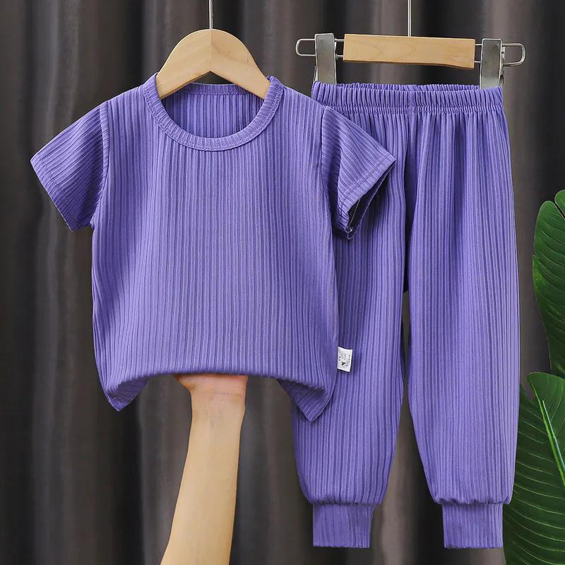 

Летний детский комплект из ледяного шелка с короткими рукавами, тонкая детская домашняя одежда с короткими рукавами для девочек, большой размер 130 фиолетовый