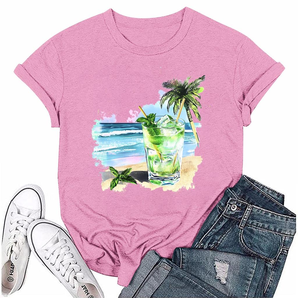 Women Fashion Printed Round Neck Short Sleeve T-Shirt Pullover Top